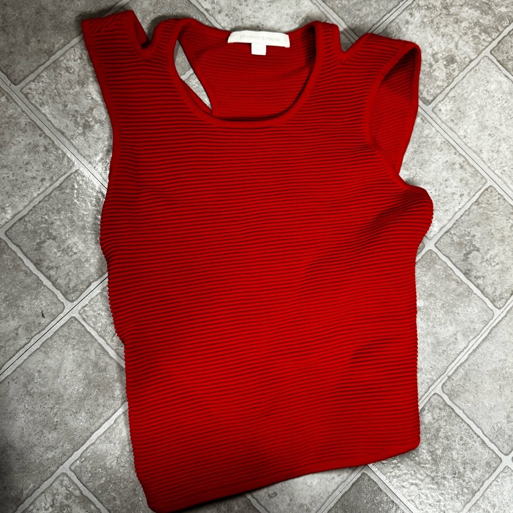 Johnathan Simkhai Red Tank With Criss Cross Detail Back